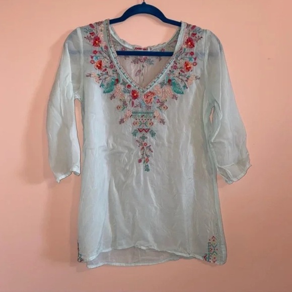 Johnny Was White Tunic with Floral Embroidery - Picture 1 of 5